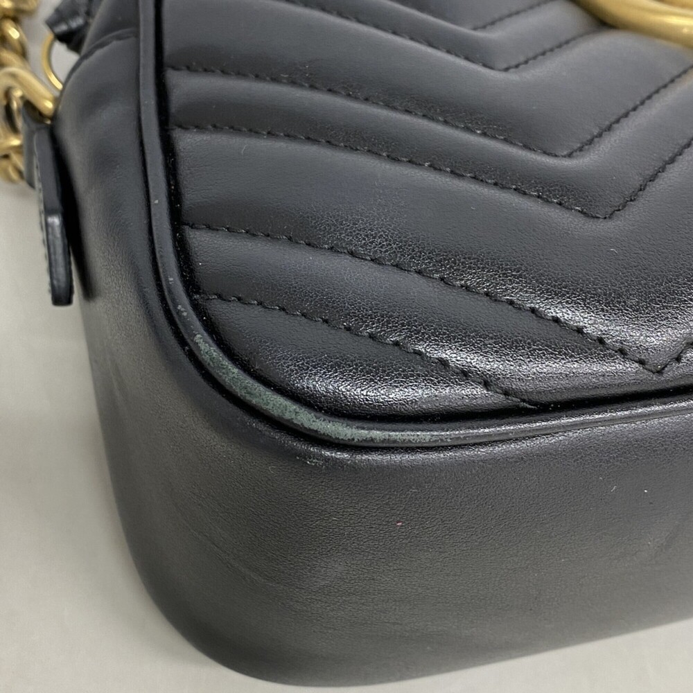 GUCCI Black Leather GG Marmont Shoulder Bag - Picture 6 of 10